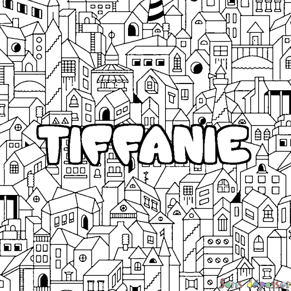 Coloriage prénom TIFFANIE - d&eacute;cor Ville