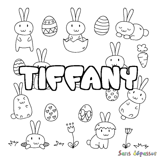 Coloriage pr&eacute;nom TIFFANY - d&eacute;cor Paques