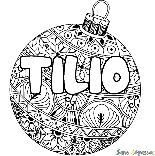 Coloriage prénom TILIO - d&eacute;cor Boule de No&euml;l