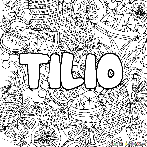 Coloriage pr&eacute;nom TILIO - d&eacute;cor Mandala fruits
