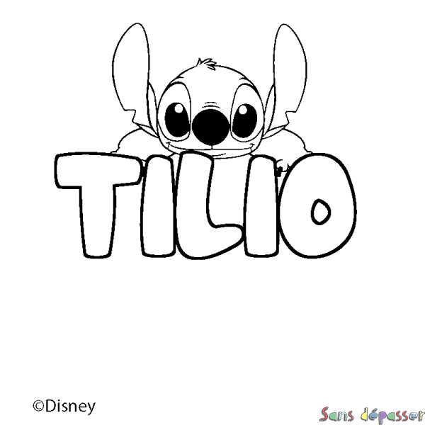 Coloriage pr&eacute;nom TILIO - d&eacute;cor Stitch