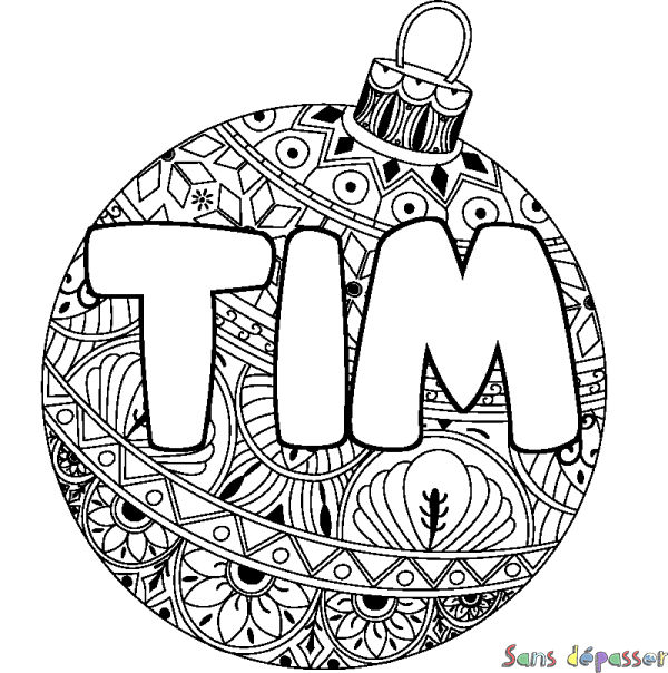 Coloriage pr&eacute;nom TIM - d&eacute;cor Boule de No&euml;l