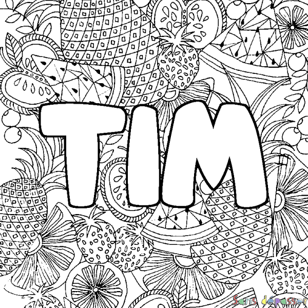 Coloriage pr&eacute;nom TIM - d&eacute;cor Mandala fruits