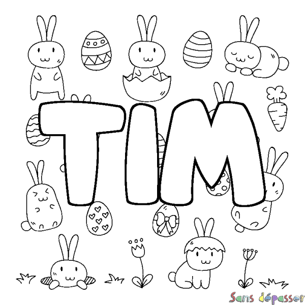 Coloriage pr&eacute;nom TIM - d&eacute;cor Paques