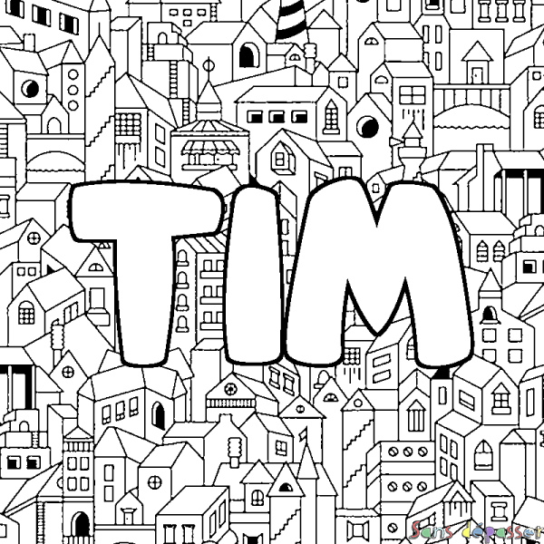 Coloriage pr&eacute;nom TIM - d&eacute;cor Ville