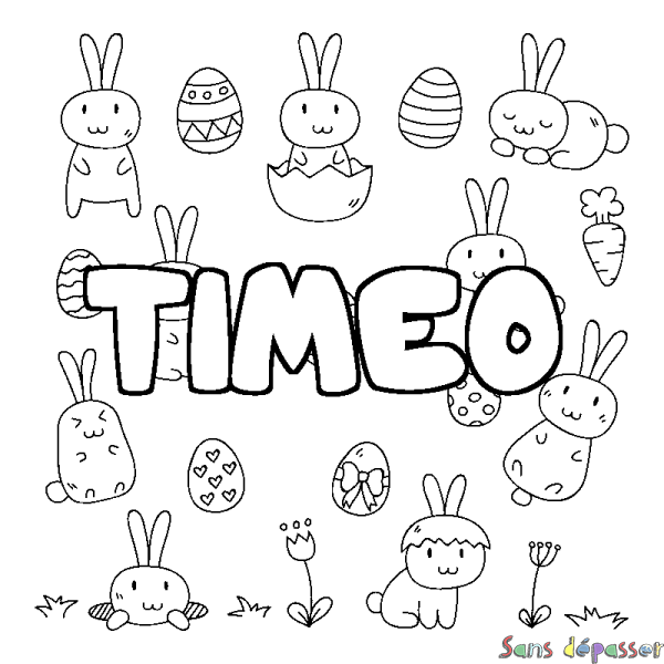 Coloriage pr&eacute;nom TIMEO - d&eacute;cor Paques