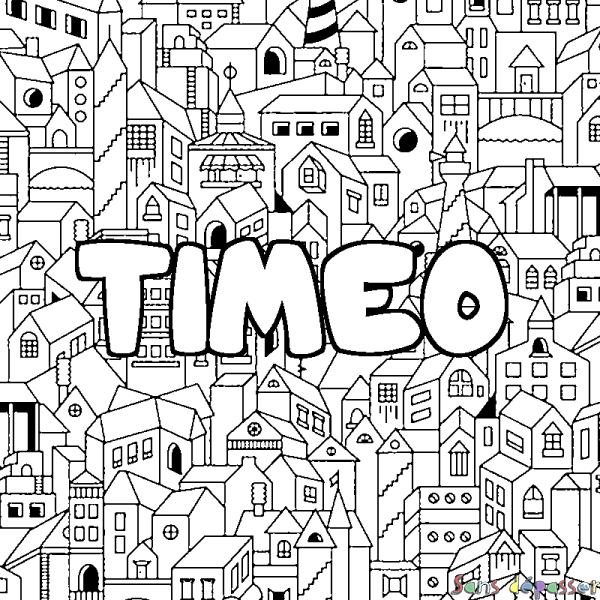 Coloriage pr&eacute;nom TIMEO - d&eacute;cor Ville