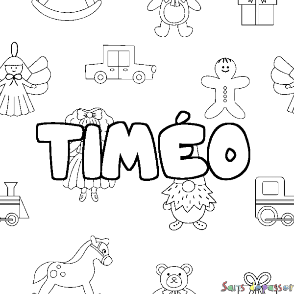 Coloriage pr&eacute;nom TIM&Eacute;O - d&eacute;cor Jouets