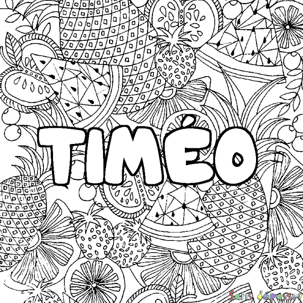 Coloriage pr&eacute;nom TIM&Eacute;O - d&eacute;cor Mandala fruits