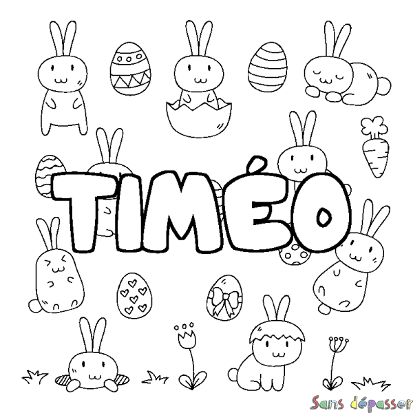 Coloriage pr&eacute;nom TIM&Eacute;O - d&eacute;cor Paques