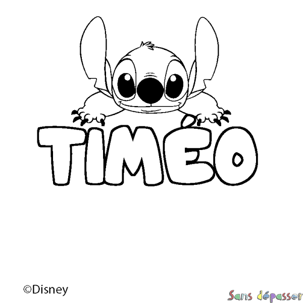 Coloriage pr&eacute;nom TIM&Eacute;O - d&eacute;cor Stitch