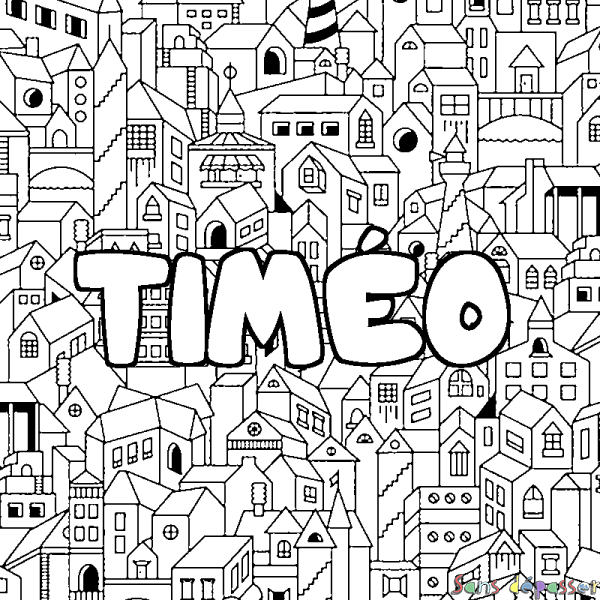 Coloriage pr&eacute;nom TIM&Eacute;O - d&eacute;cor Ville