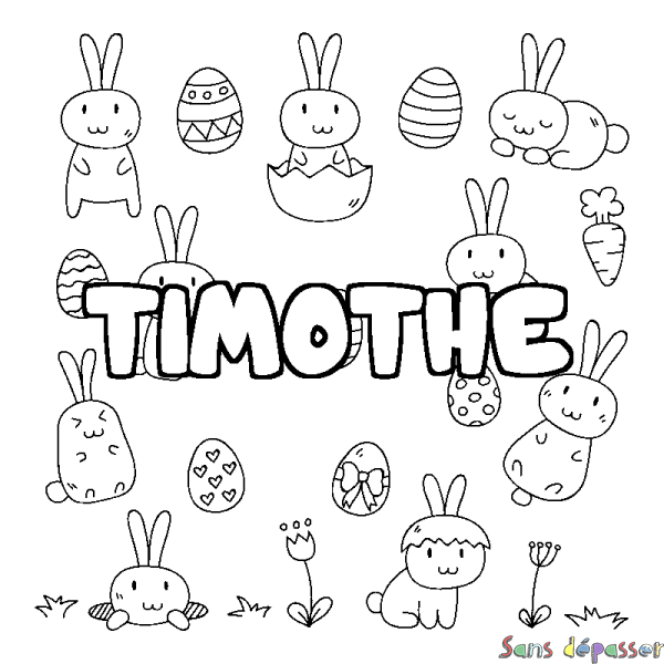 Coloriage prénom TIMOTHE - d&eacute;cor Paques