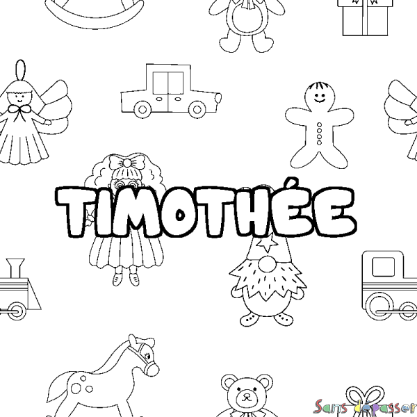 Coloriage pr&eacute;nom TIMOTH&Eacute;E - d&eacute;cor Jouets