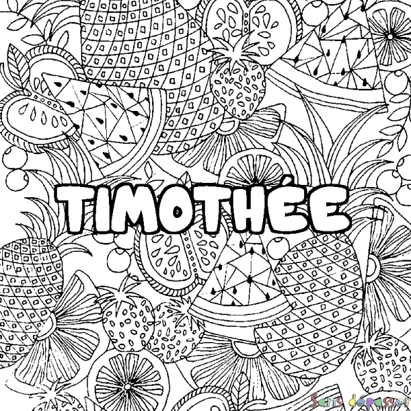 Coloriage pr&eacute;nom TIMOTH&Eacute;E - d&eacute;cor Mandala fruits