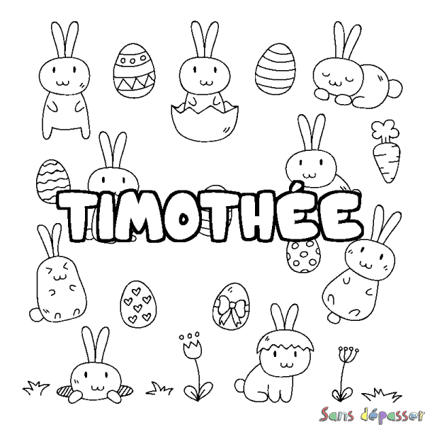 Coloriage pr&eacute;nom TIMOTH&Eacute;E - d&eacute;cor Paques