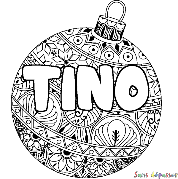 Coloriage pr&eacute;nom TINO - d&eacute;cor Boule de No&euml;l