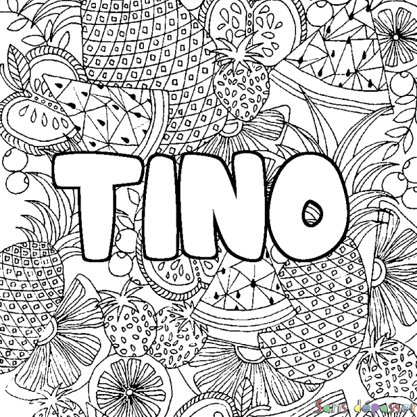 Coloriage pr&eacute;nom TINO - d&eacute;cor Mandala fruits
