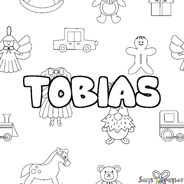 Coloriage pr&eacute;nom TOBIAS - d&eacute;cor Jouets