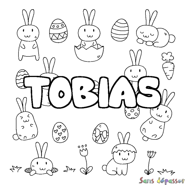 Coloriage pr&eacute;nom TOBIAS - d&eacute;cor Paques
