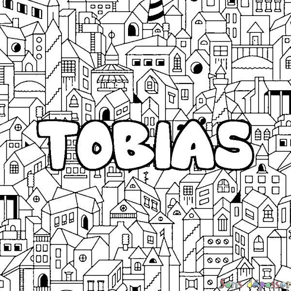 Coloriage pr&eacute;nom TOBIAS - d&eacute;cor Ville