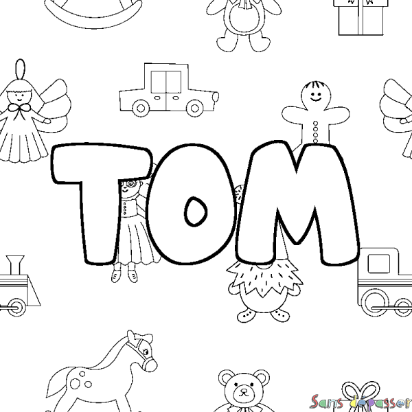 Coloriage pr&eacute;nom TOM - d&eacute;cor Jouets