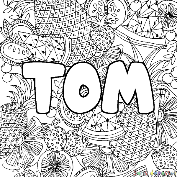 Coloriage pr&eacute;nom TOM - d&eacute;cor Mandala fruits