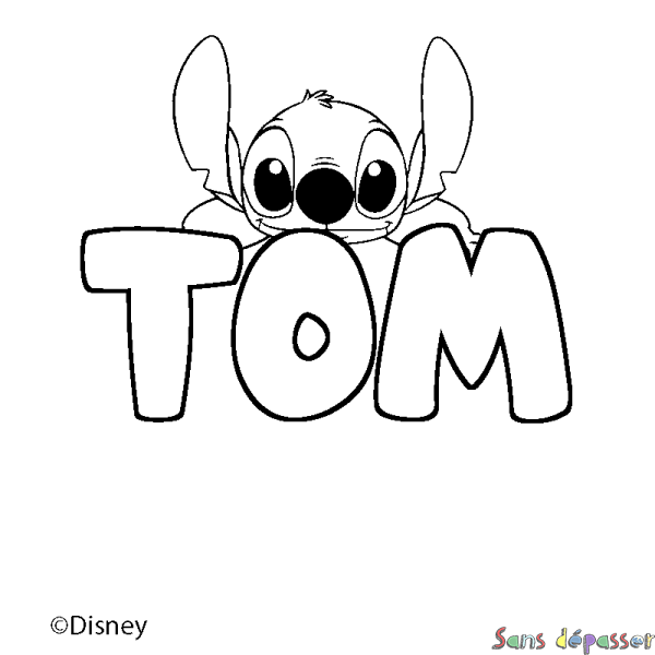 Coloriage pr&eacute;nom TOM - d&eacute;cor Stitch
