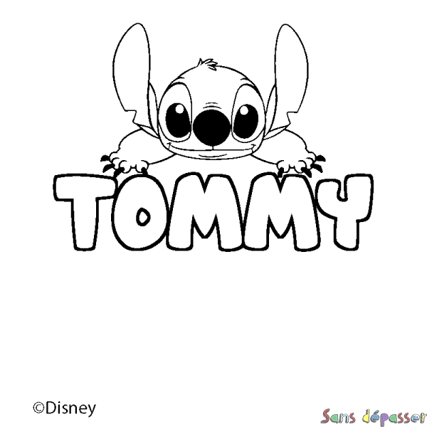 Coloriage pr&eacute;nom TOMMY - d&eacute;cor Stitch