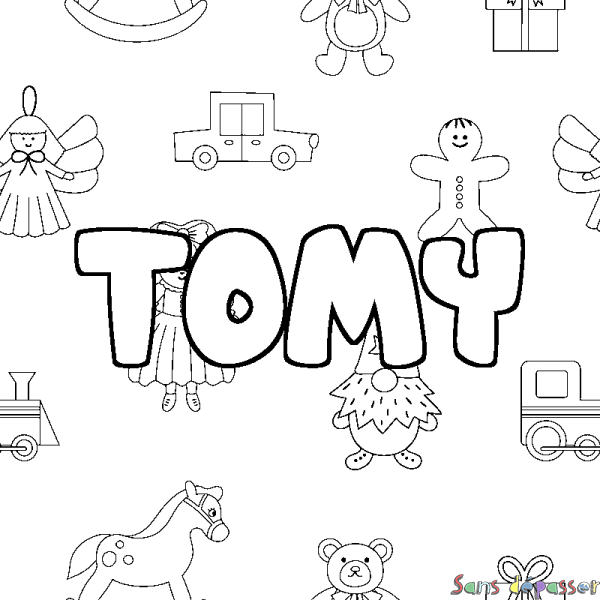 Coloriage pr&eacute;nom TOMY - d&eacute;cor Jouets