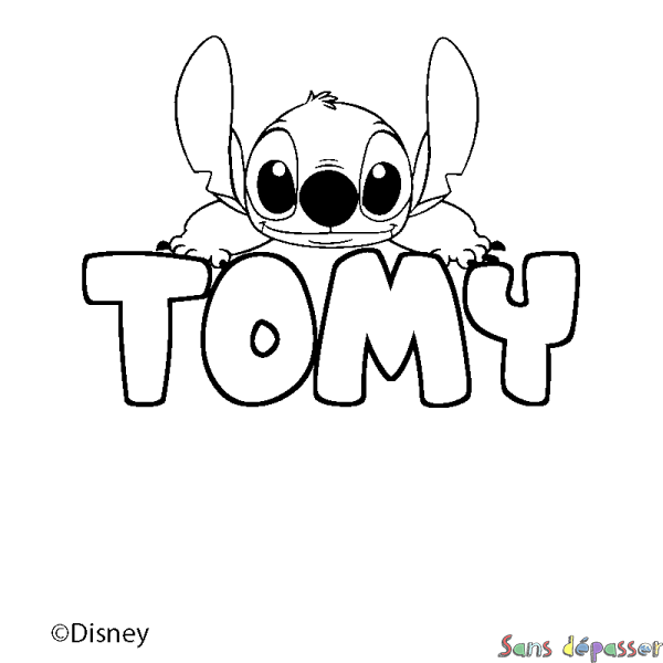 Coloriage pr&eacute;nom TOMY - d&eacute;cor Stitch
