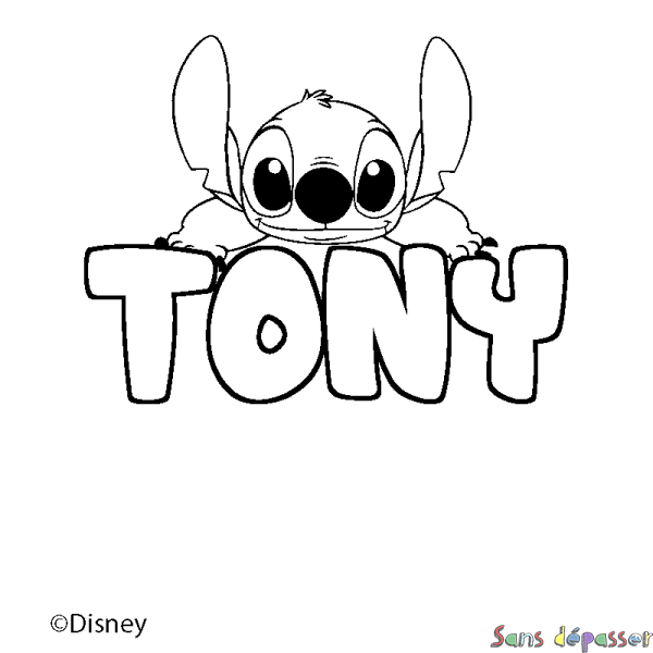 Coloriage pr&eacute;nom TONY - d&eacute;cor Stitch