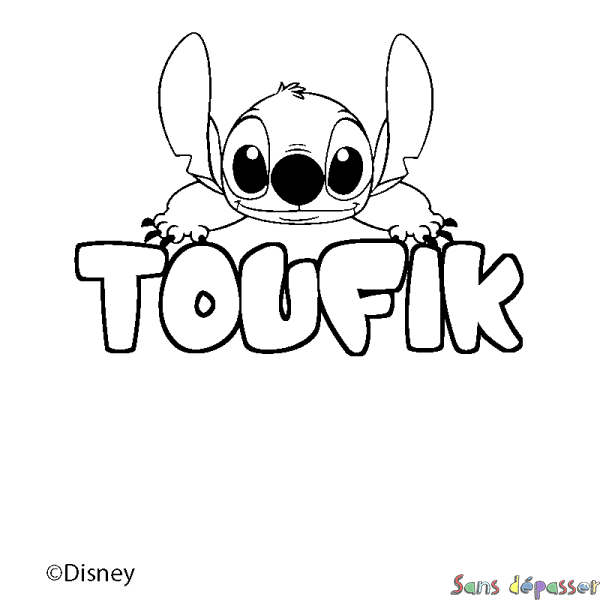 Coloriage pr&eacute;nom TOUFIK - d&eacute;cor Stitch