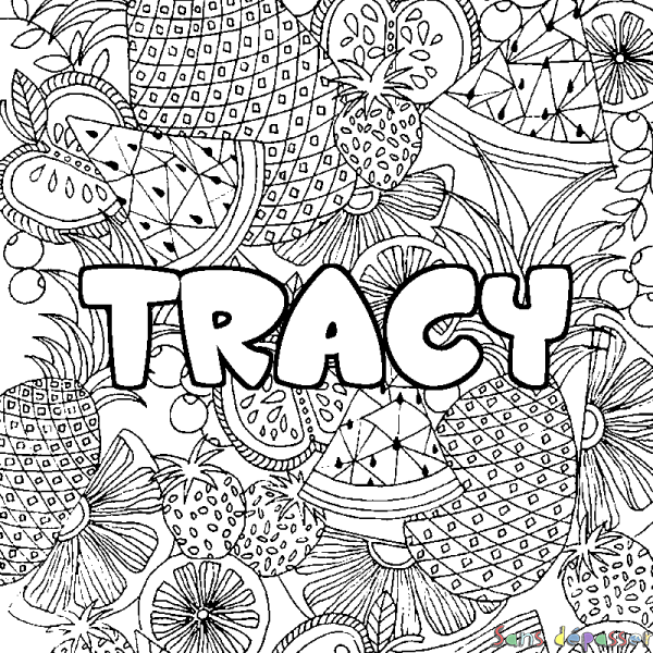 Coloriage prénom TRACY - d&eacute;cor Mandala fruits