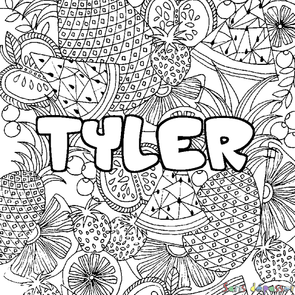 Coloriage pr&eacute;nom TYLER - d&eacute;cor Mandala fruits