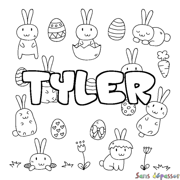 Coloriage pr&eacute;nom TYLER - d&eacute;cor Paques
