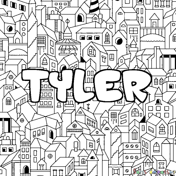 Coloriage prénom TYLER - d&eacute;cor Ville