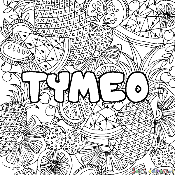 Coloriage pr&eacute;nom TYMEO - d&eacute;cor Mandala fruits