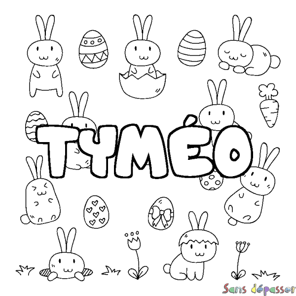 Coloriage pr&eacute;nom TYM&Eacute;O - d&eacute;cor Paques