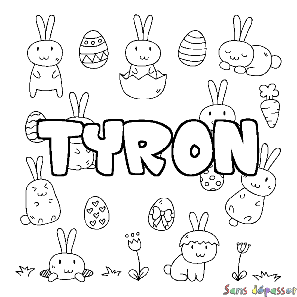 Coloriage pr&eacute;nom TYRON - d&eacute;cor Paques