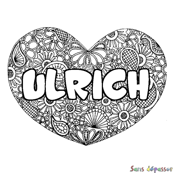 Coloriage pr&eacute;nom ULRICH - d&eacute;cor Mandala coeur