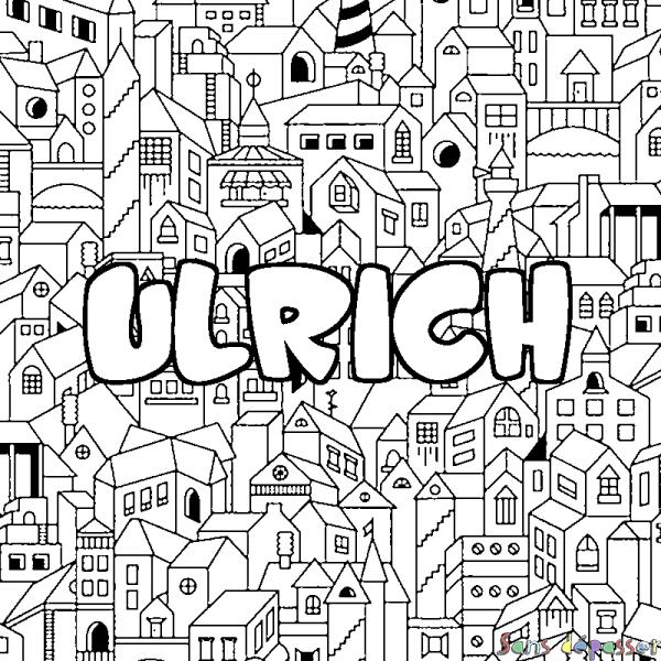Coloriage prénom ULRICH - d&eacute;cor Ville
