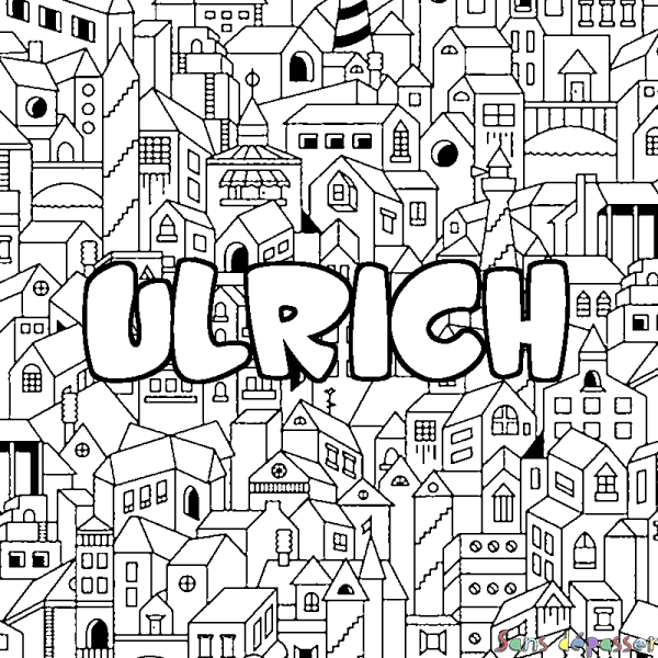 Coloriage pr&eacute;nom ULRICH - d&eacute;cor Ville