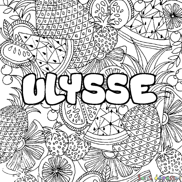 Coloriage prénom ULYSSE - d&eacute;cor Mandala fruits