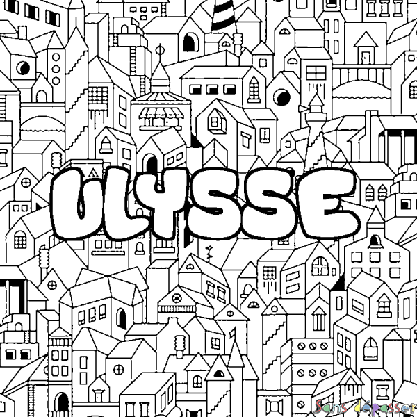 Coloriage prénom ULYSSE - d&eacute;cor Ville