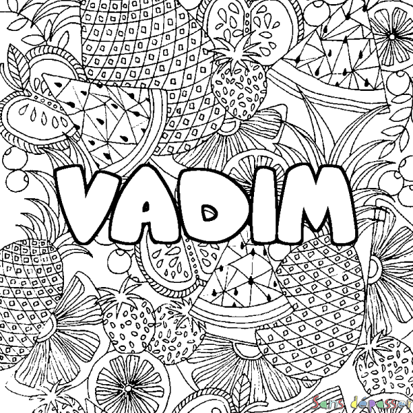 Coloriage prénom VADIM - d&eacute;cor Mandala fruits