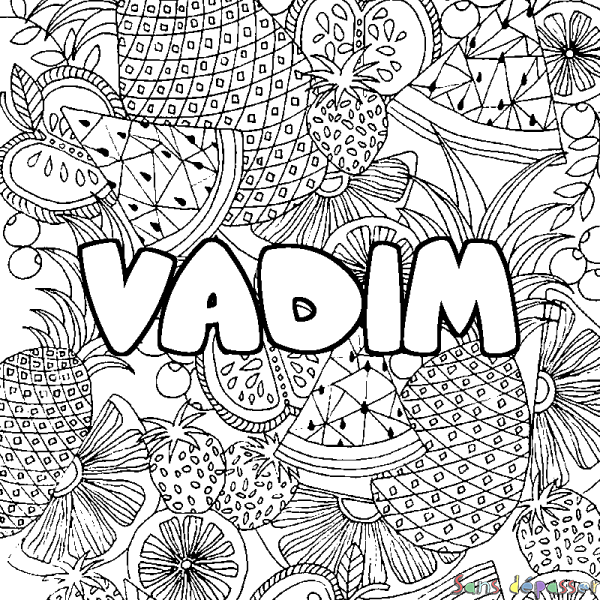 Coloriage pr&eacute;nom VADIM - d&eacute;cor Mandala fruits