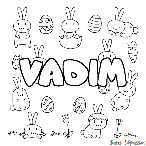 Coloriage pr&eacute;nom VADIM - d&eacute;cor Paques
