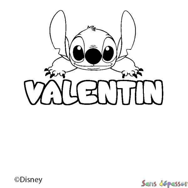 Coloriage pr&eacute;nom VALENTIN - d&eacute;cor Stitch