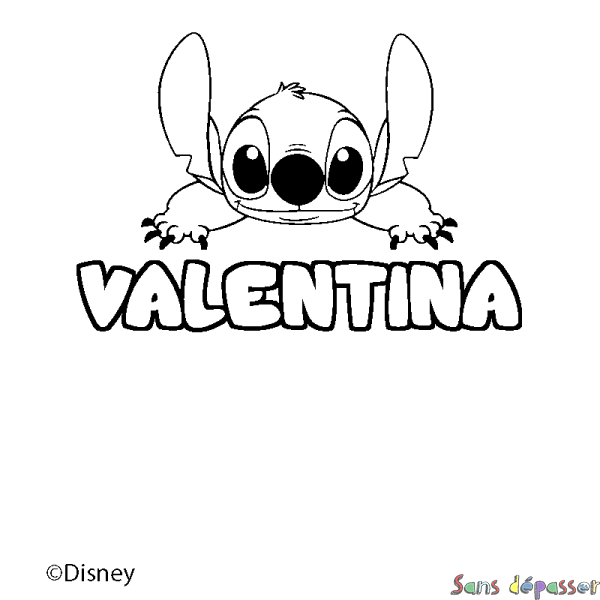 Coloriage pr&eacute;nom VALENTINA - d&eacute;cor Stitch